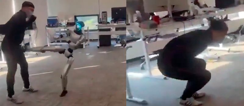 vídeo mostra momento exato em que robô chuta um homem