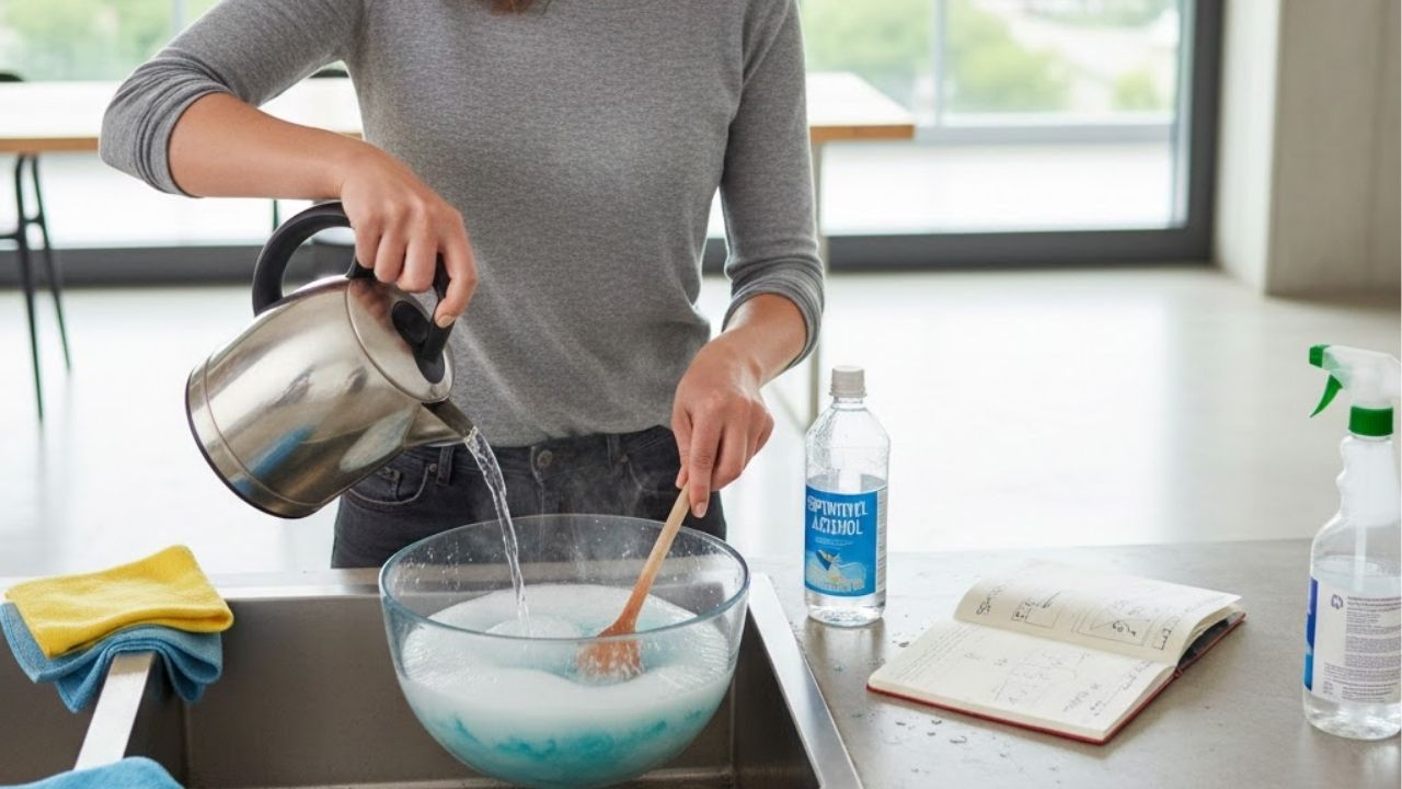 Misture detergente, álcool e água quente e veja a mágica acontecer na limpeza da sua casa, eliminando até 80% da sujeira