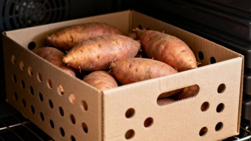 As batatas não brotam nem ficam moles por até 3 meses quando armazenadas corretamente dentro do armário