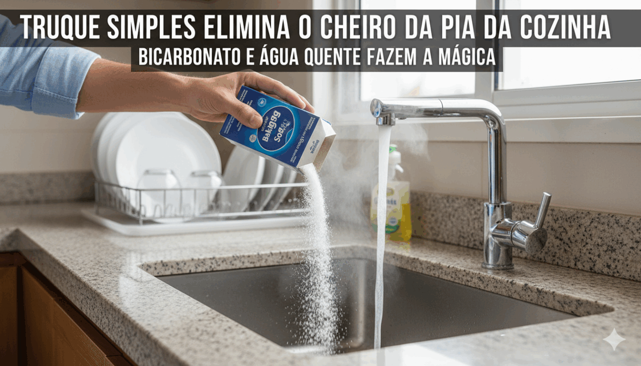Cheiro ruim na pia da cozinha vira incômodo diário e solução com bicarbonato é mais simples do que parece