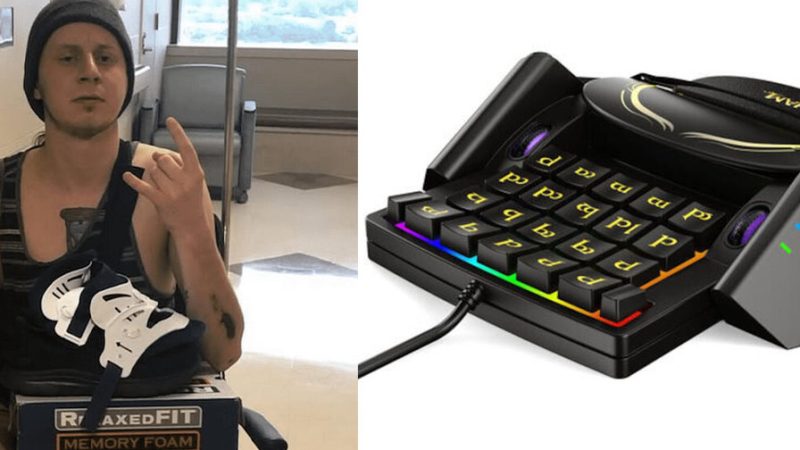 Após perder braço em acidente, gamer projeta controle que funde mouse e 44 teclas para jogar com apenas uma mão