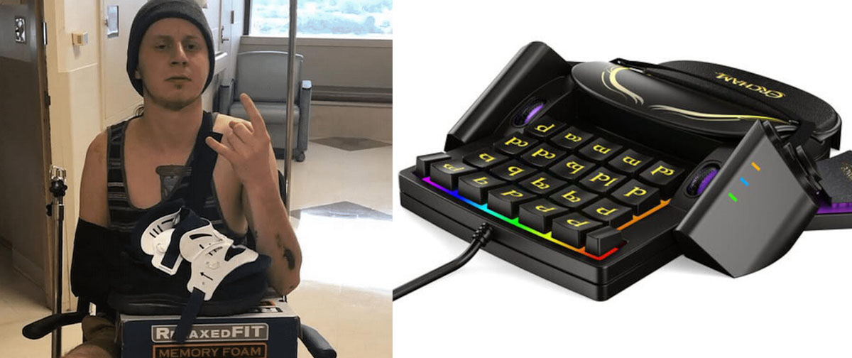 Após perder braço em acidente, gamer projeta controle que funde mouse e 44 teclas para jogar com apenas uma mão