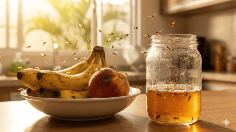 Como usar vinagre de maçã e detergente para capturar moscas da fruteira e manter a cozinha limpa