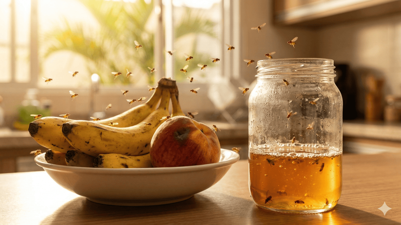 Como usar vinagre de maçã e detergente para capturar moscas da fruteira e manter a cozinha limpa