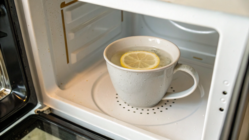 Microondas engordurado e com cheiro forte, receitinha caseira de água e limão resolve