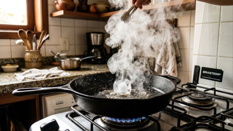 Passando um cubo de gelo sobre a frigideira quente: por que é recomendado antes de grelhar vegetais