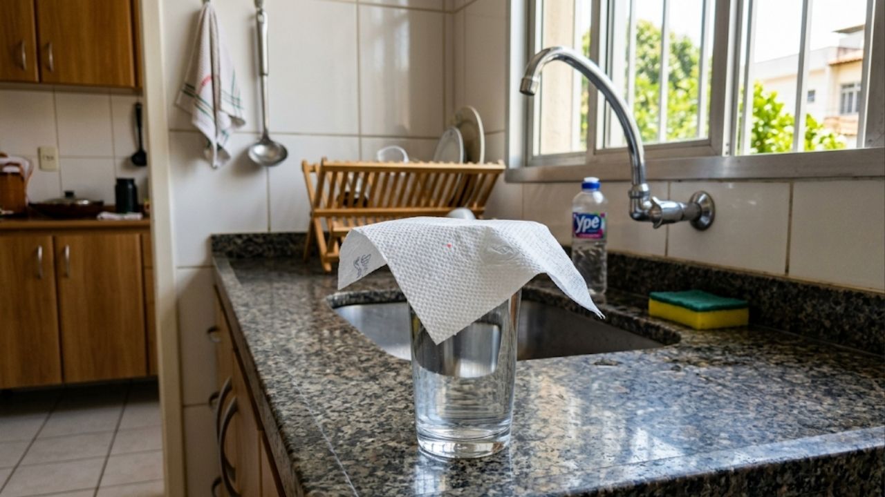 Quando saio de casa, coloco sempre um copo e um pedaço de papel na pia. Assim, tenho a certeza de que tudo ficará bem