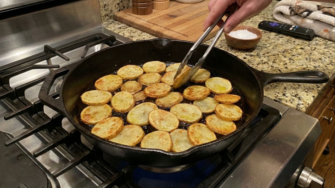 Transforme 1 batata em um petisco de frigideira que não fica encharcado de óleo nem murcho