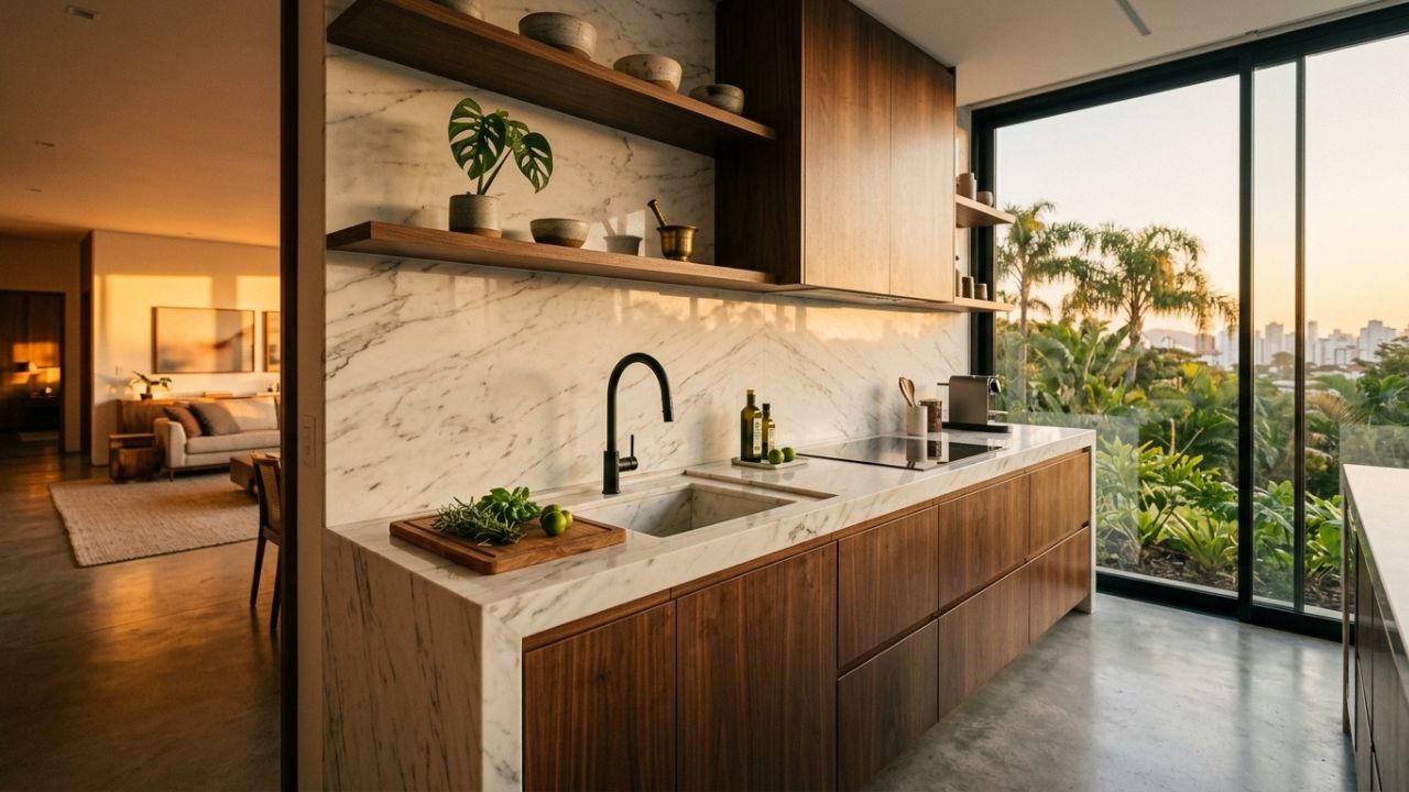Adeus azulejos na cozinha: esta nova tendência de backsplash contínuo mostra o futuro das cozinhas brasileiras