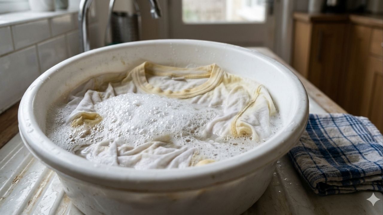 Adicione duas colheres de sopa à água e as roupas brancas ficarão como novas: o amarelado e a sujeira desaparecerão na lavagem