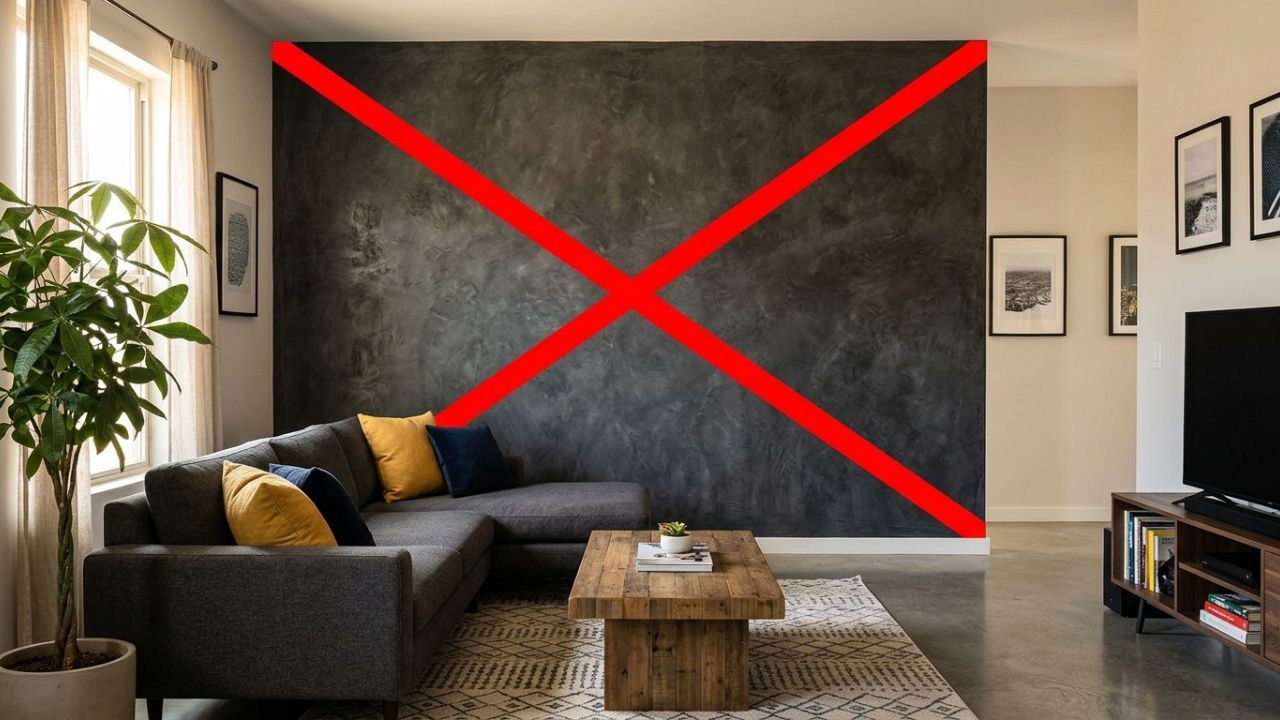 Adeus à parede pintada de cimento queimado escuro: a tendência minimalista para renovar a sala em um dia