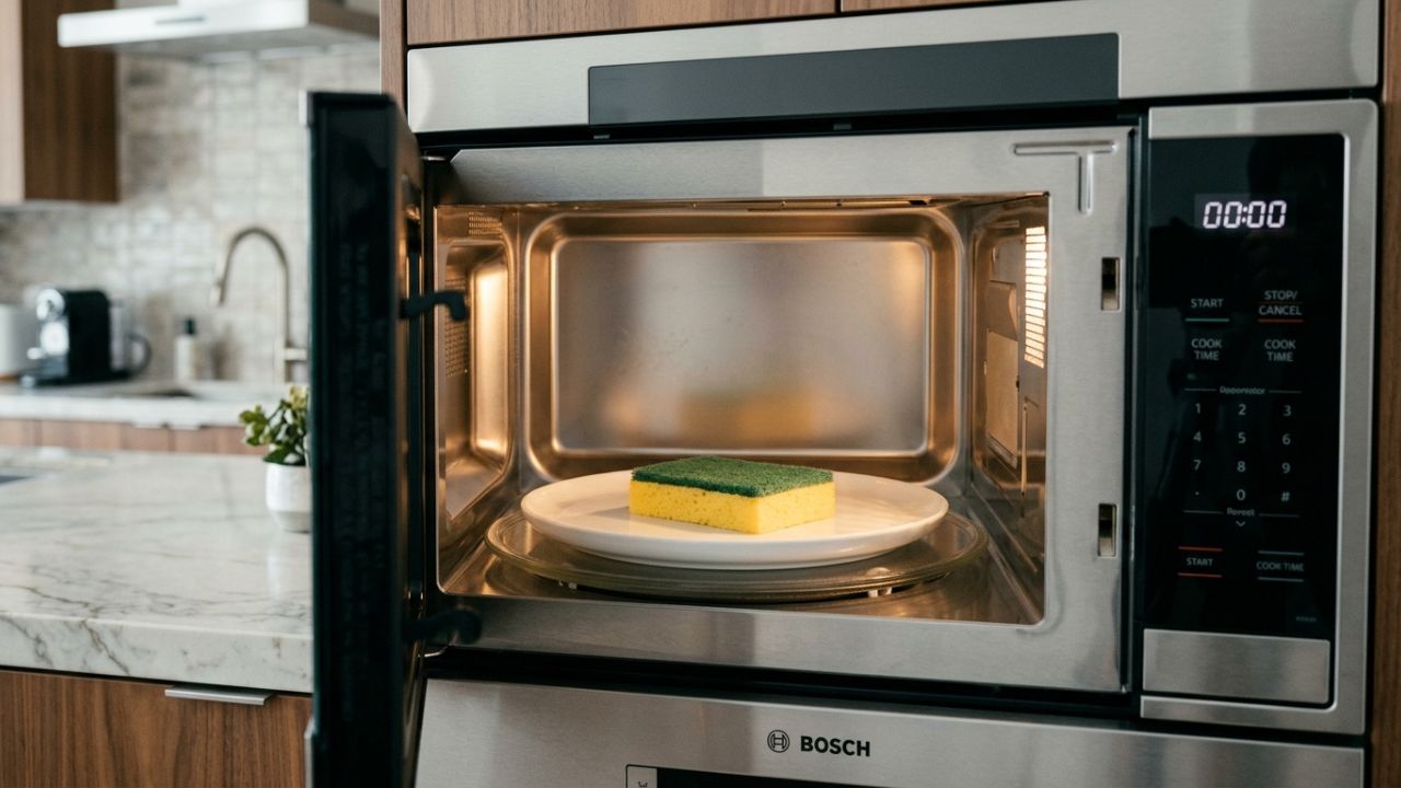 Colocar a esponja de lavar louças úmida no micro-ondas por dois minutos potência alta: um truque inteligente para eliminar bactérias invisíveis e tirar o mau cheiro