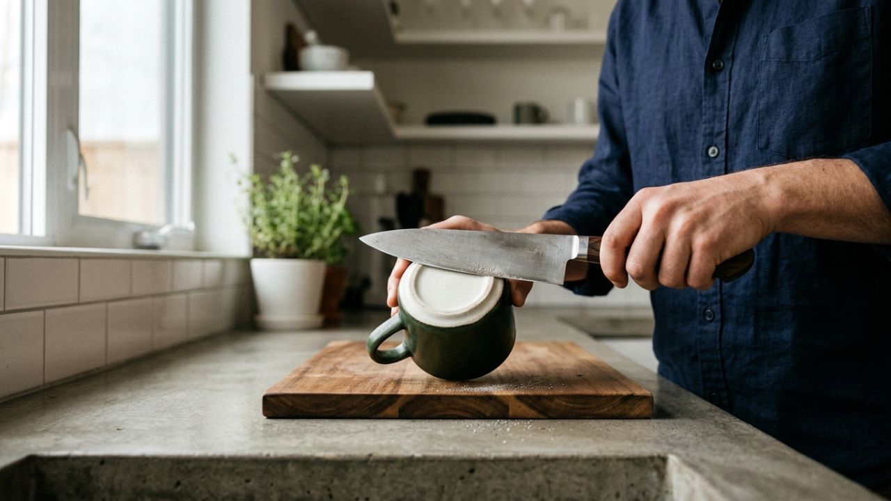 Como afiar a faca de cozinha cega sem ter um amolador: o truque fácil de passar a lâmina no fundo da xícara que está na moda e sempre funciona