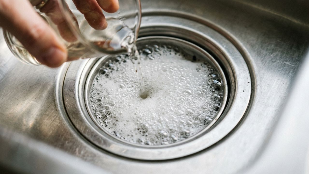 Derramar meia xícara de bicarbonato de sódio seguida de vinagre quente no ralo antes de dormir: para que serve e por que recomendam