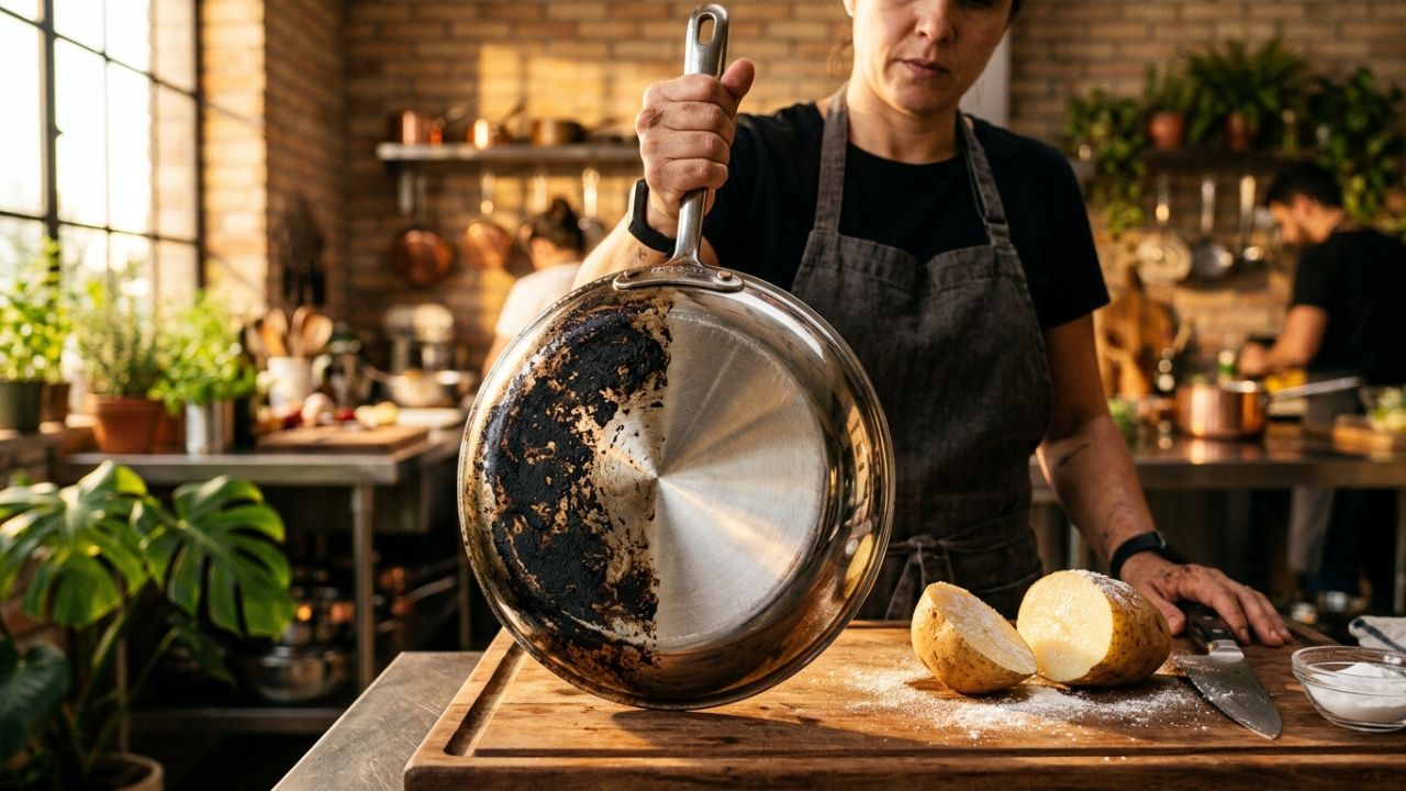 Esfregar metade de uma batata crua com bicarbonato no fundo de panelas manchadas: para que serve e por que recomendam