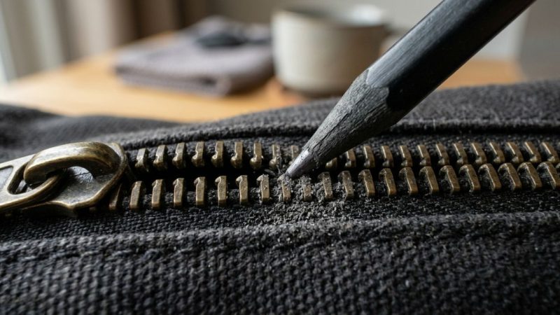 Passar a ponta de um lápis grafite comum sobre os dentes de zíperes travados ou dobradiças de armários: um truque inteligente para lubrificar sem fazer sujeira