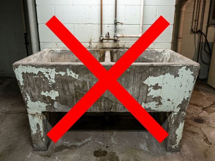 Adeus ao tanque de cimento pesado que descasca na área de serviço: a nova tendência é mais higiênica e moderna com o tanque de inox embutido na bancada