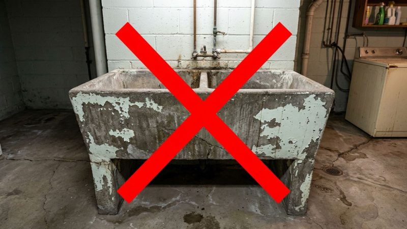 Adeus ao tanque de cimento pesado que descasca na área de serviço: a nova tendência é mais higiênica e moderna com o tanque de inox embutido na bancada