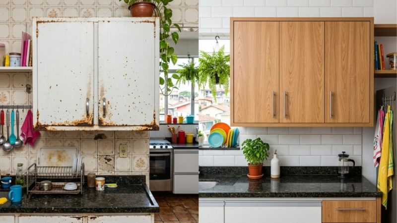 Adeus aos tradicionais armários de aço brancos que enferrujam na cozinha: a nova tendência é mais aconchegante e proporciona durabilidade com o MDF planejado amadeirado
