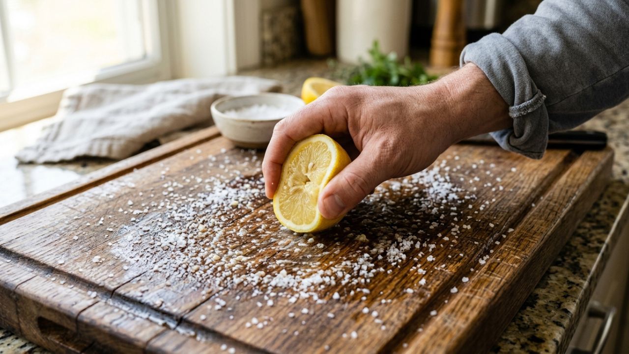 Colocar meio limão espremido com sal para esfregar intensamente a tábua de carne: para que serve e por que você deve fazer isso para desinfetar os cortes profundos da lâmina