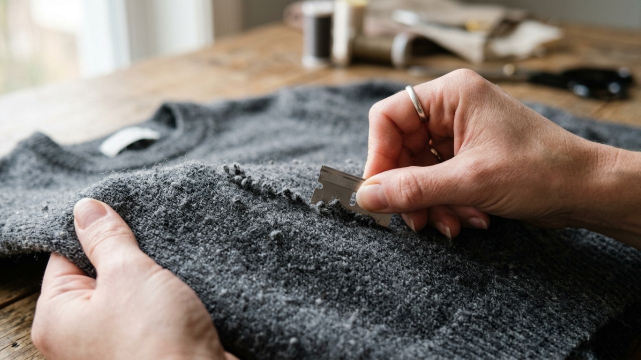 Como tirar pelos e bolinhas que envelhecem jaquetas de lã ou sofás: o truque fácil de raspar suavemente uma lâmina de barbear descartável que está na moda e sempre funciona