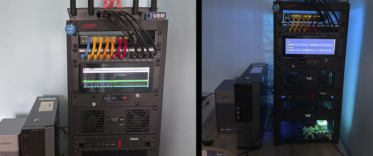 Jovem de 20 anos monta servidor doméstico em rack compacto com Proxmox, Jellyfin e NAS Ugreen