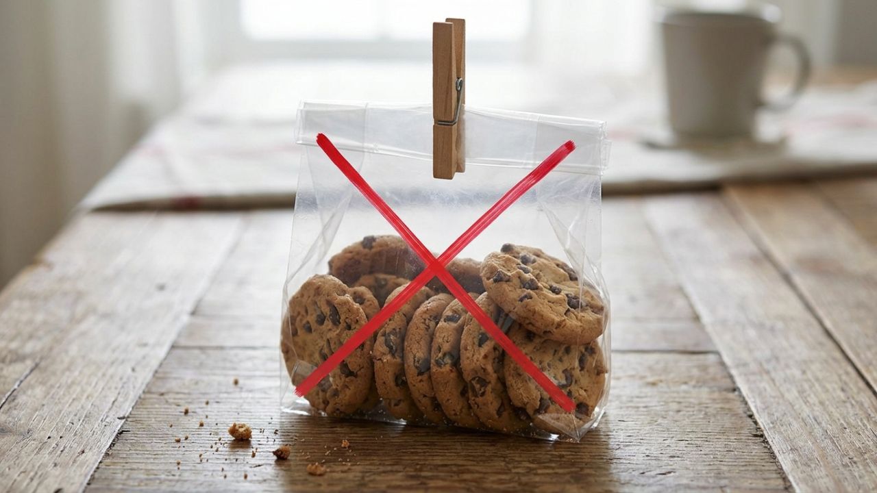 Pare de guardar pacotes de biscoito abertos fechados apenas com pregador de roupa: essa é a maneira correta de transferir para potes herméticos para que não murchem