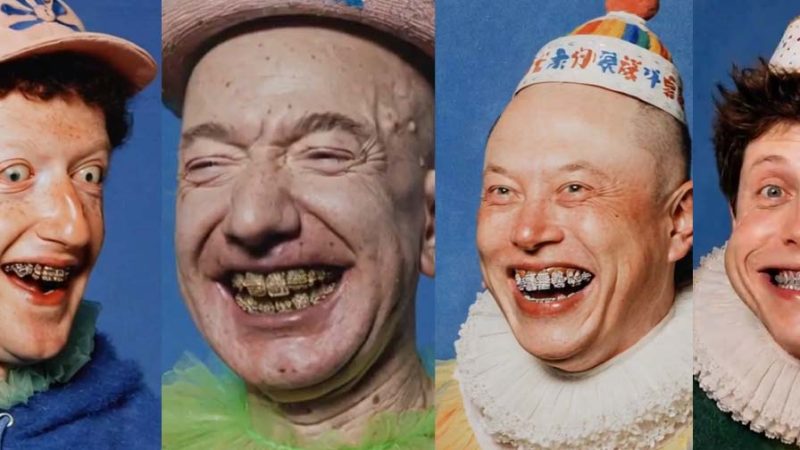 Usaram IA para transformar Elon Musk, Mark Zuckerberg, Jeff Bezos e Sam Altman em palhaços bizarros