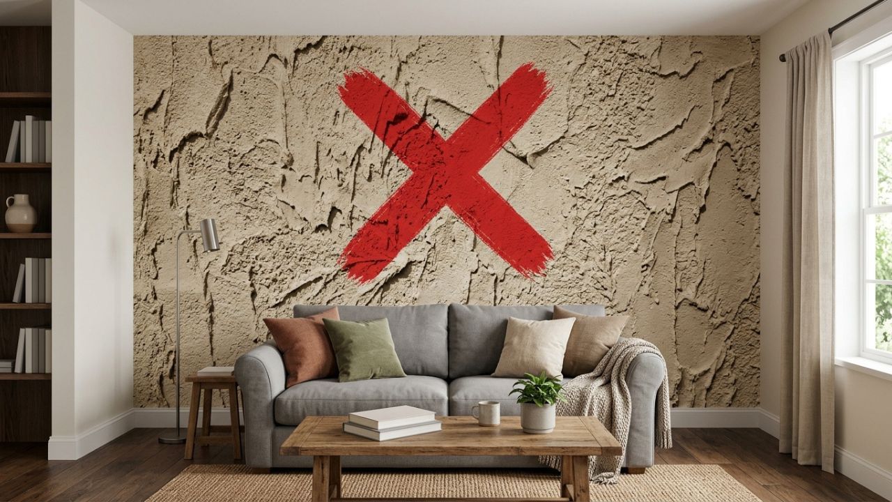 Adeus à textura de grafiato grossa na parede principal da sala que machuca as costas: a nova tendência é mais lisa e sofisticada com o efeito de pintura mármore ou cimento queimado brilhante