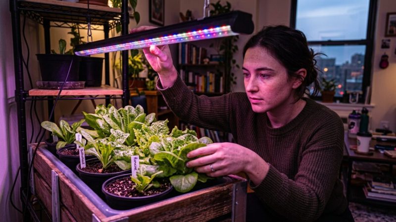 Apartamento sem janela e luz natural? Alface cresce saudável e vigor com lâmpada LED 20W