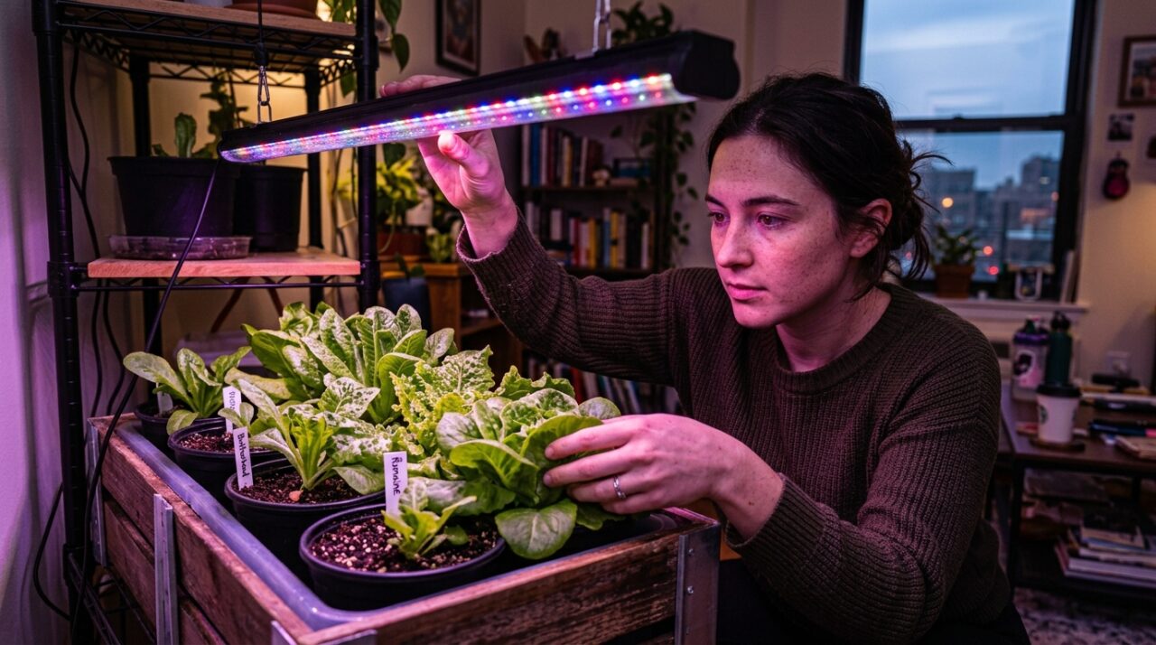 Apartamento sem janela e luz natural? Alface cresce saudável e vigor com lâmpada LED 20W