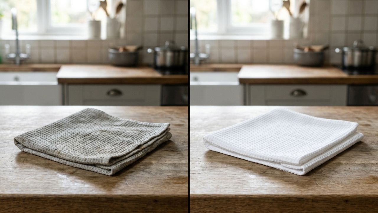 Como remover o encardido profundo de panos de prato: o truque do molho térmico com sabão de coco e bicarbonato que devolve a alvura original das peças sem danificar as fibras