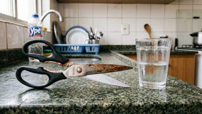 Como tirar manchas de ferrugem da tesoura e facas velhas da cozinha: o truque fácil de mergulhar a lâmina em um copo com vinagre branco puro que funciona sempre