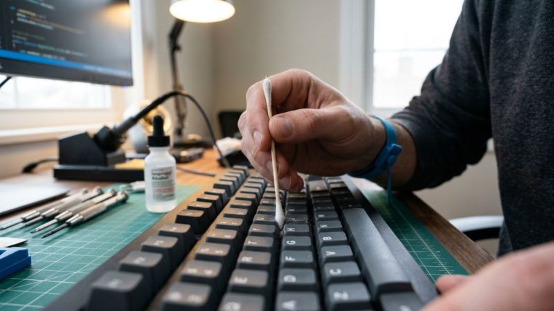 Esqueça o uso de água ou produtos multiuso que podem causar curto-circuito no seu equipamento: o truque do cotonete com álcool isopropílico que elimina a gordura e higieniza teclados e controles sem danificar os componentes eletrônicos
