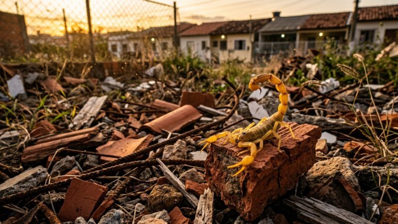 Jardineiros fazem apelo para que ninguém mais jogue resto de obra no terreno baldio: o entulho virou maternidade do predador noturno mais temido da cidade
