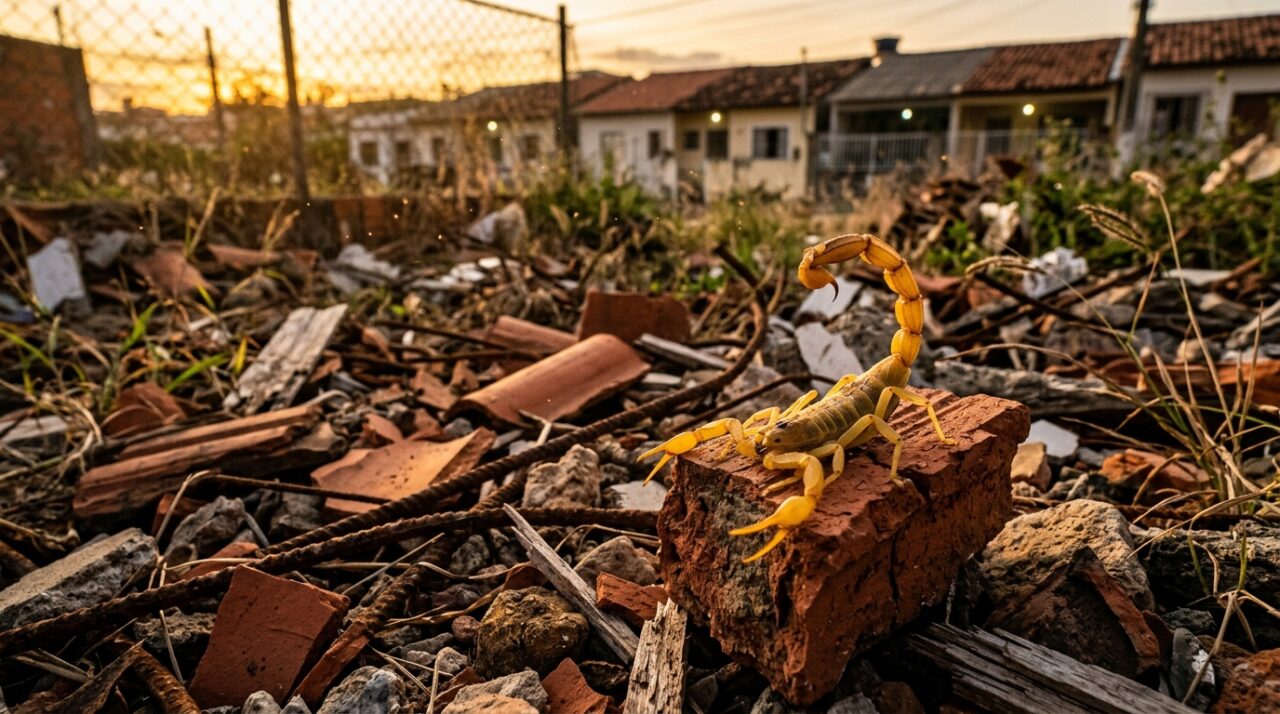 Jardineiros fazem apelo para que ninguém mais jogue resto de obra no terreno baldio: o entulho virou maternidade do predador noturno mais temido da cidade