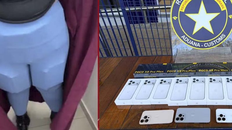Mulher é flagrada com 16 smartphones escondidos sob a roupa durante fiscalização da Receita Federal no Paraná