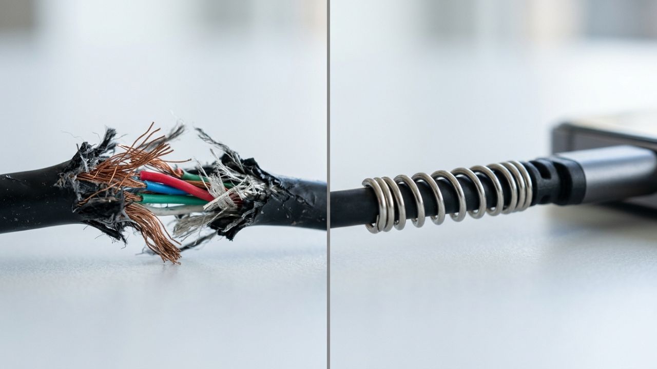 Não jogue fora as molas das canetas que acabaram: o truque simples de enrolar o metal na base do carregador para reforçar o cabo e evitar que os fios de cobre arrebentem com o uso diário