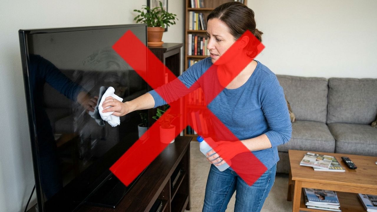 Não use álcool ou limpa-vidros em telas de TV e monitores: a maneira correta de higienizar displays com apenas água destilada e microfibra para evitar riscos permanentes e estufamento da película antirreflexo