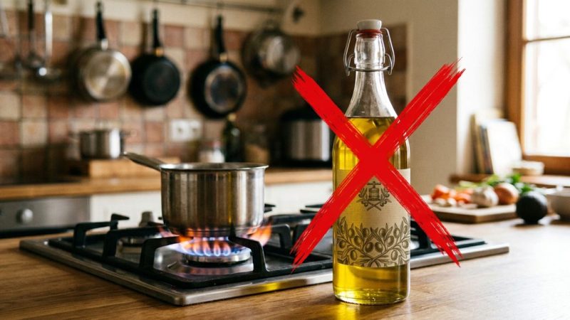 Pare de guardar a garrafa de azeite de oliva de luxo ao lado das chamas do fogão: essa é a maneira correta de colocá-lo no armário escuro para o calor não queimar os nutrientes