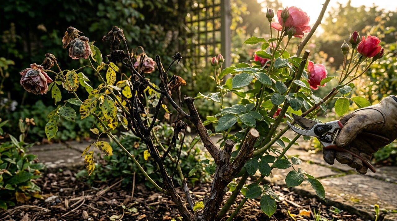 Roseira apodrecendo na chuva? Aprenda a poda que salva sua planta em 2 semanas